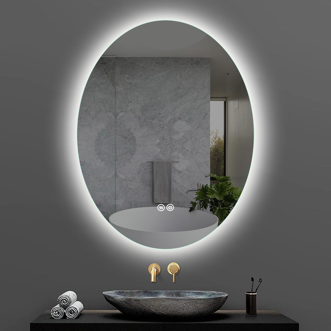 Premium Backlit Oval LED Mirror with Demister, 3 Colour Selections, Di