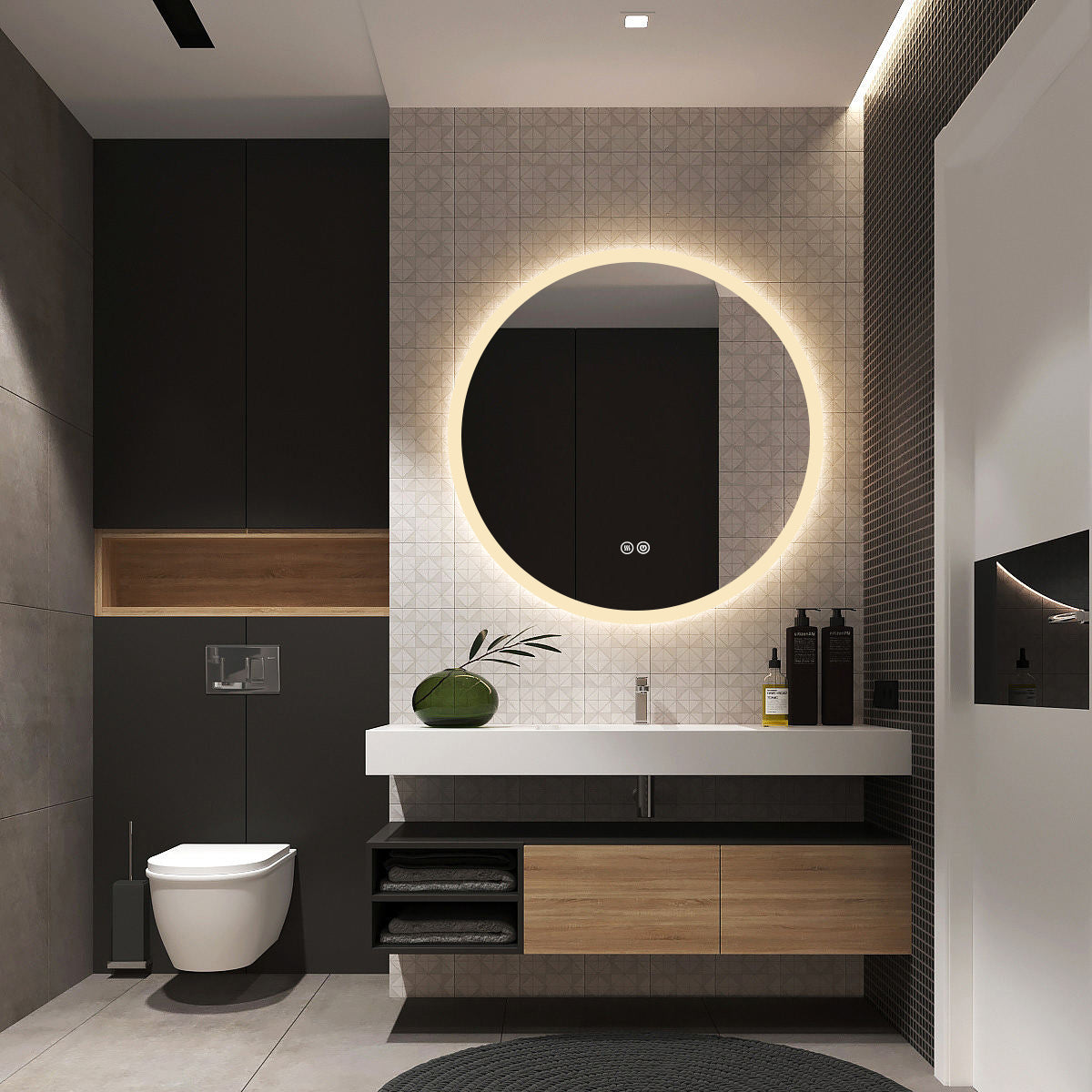 Premium Round LED Mirror with Demister, 3 Colour Selections, Dimmable, 5-Year Warranty