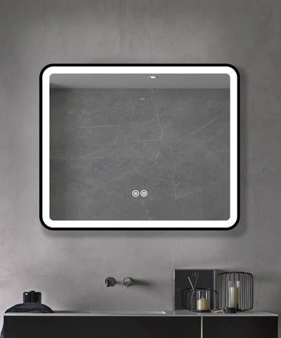 BLACK FRAMED LED Mirror with a Demister, Three Colour Selections, And A Convenient Dimmer ( Rounded Corners )