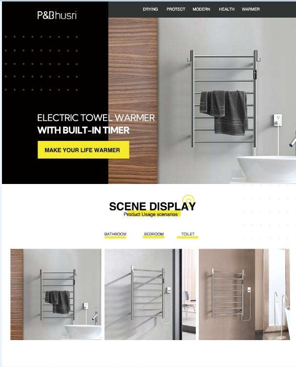 Premium Smart Heated Towel Rail – Timer 2–8H | 15-Year Durability