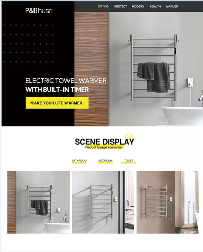 Premium Smart Heated Towel Rail – Timer 2–8H | 15-Year Durability