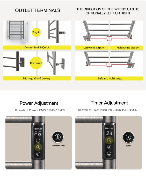 Premium Smart Heated Towel Rail – Timer 2–8H | 15-Year Durability
