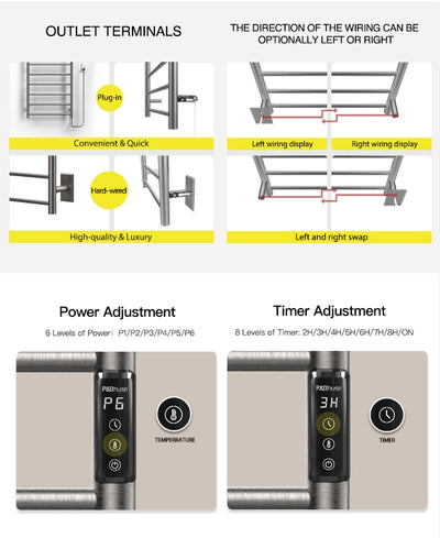 Premium Smart Heated Towel Rail – Timer 2–8H | 15-Year Durability