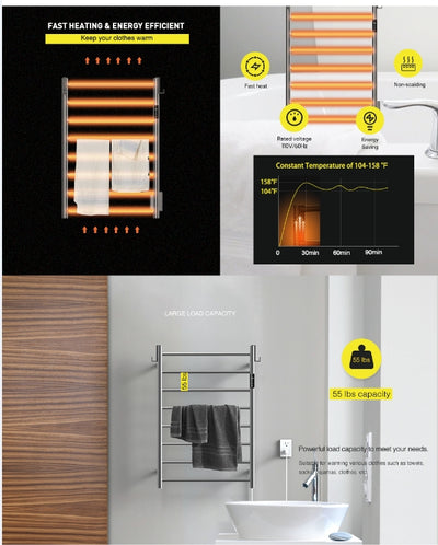 Premium Smart Heated Towel Rail – Timer 2–8H | 15-Year Durability