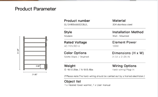 Premium Smart Heated Towel Rail – Timer 2–8H | 15-Year Durability