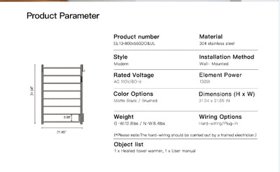 Premium Smart Heated Towel Rail – Timer 2–8H | 15-Year Durability