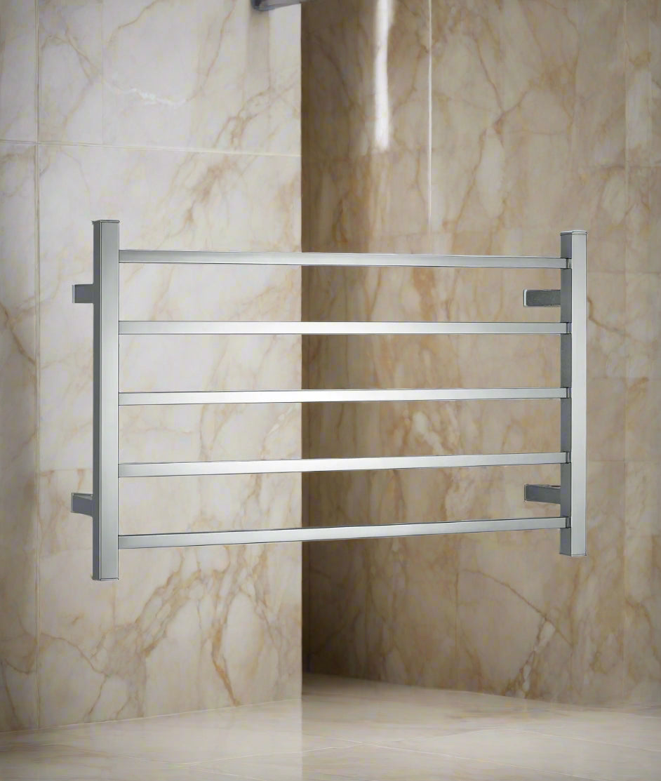 Luxury 5-Bar Square Heated Towel Rail – Mirror World Warranty 3 Years