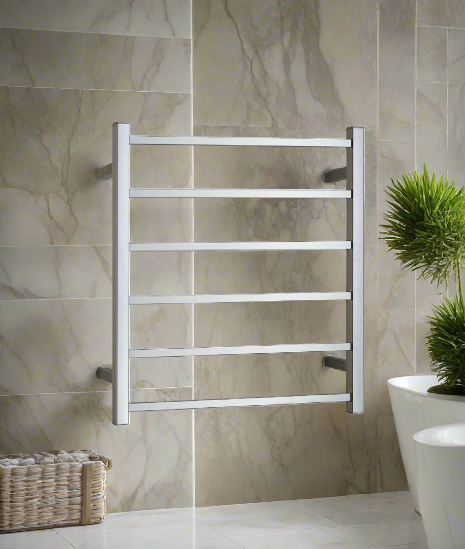 Luxury 6-Bar Square Heated Towel Rail – IP55 Rated | 3-Year Warranty