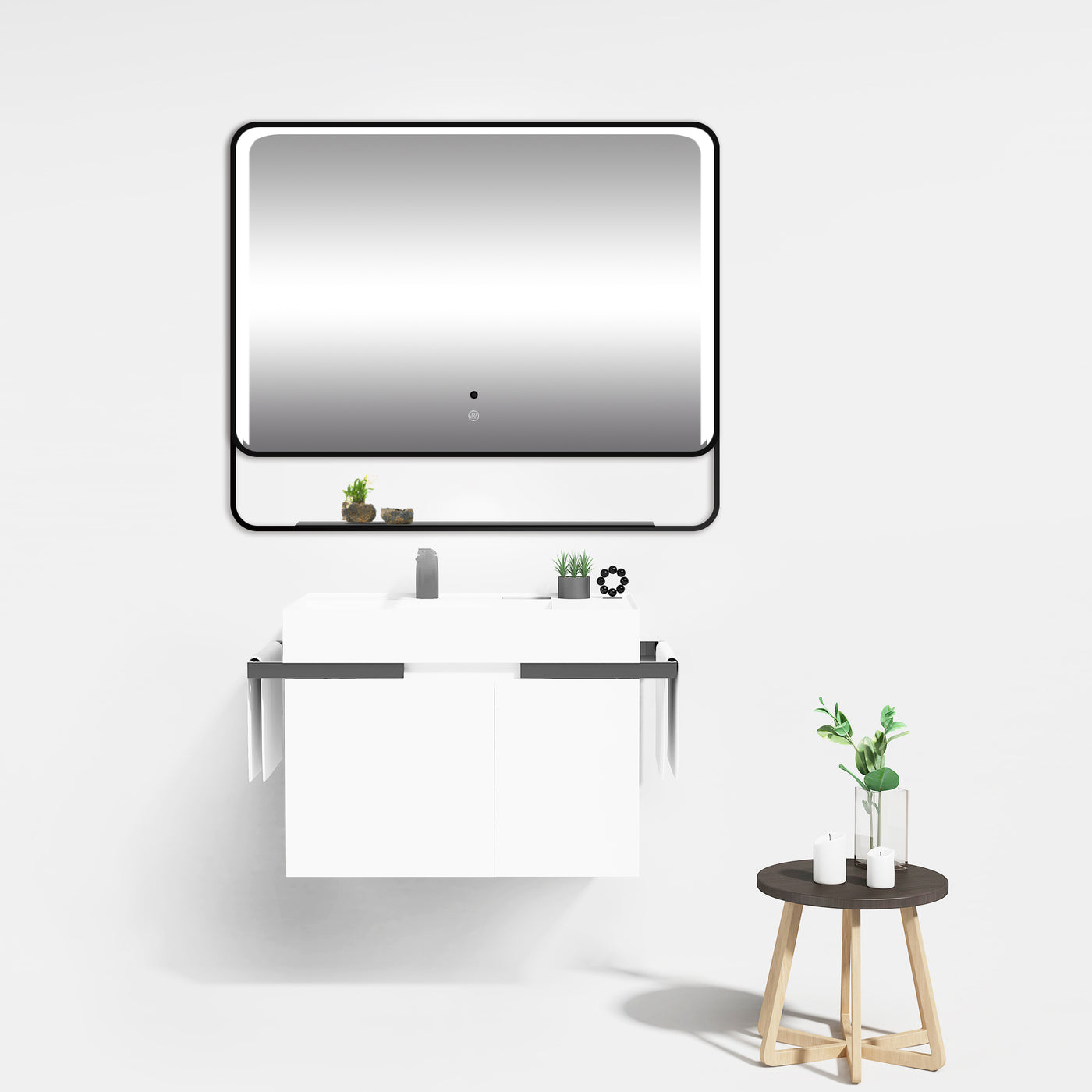 Ultimate Aluminium Framed Rectangle LED Mirror with a Demister and Two Brightness Levels and 120mm Deep Shelf