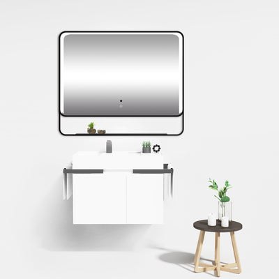 Ultimate Aluminium Framed Rectangle LED Mirror with a Demister and Two Brightness Levels and 120mm Deep Shelf