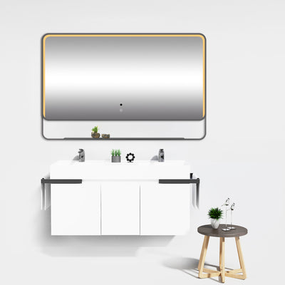 Ultimate Aluminium Framed Rectangle LED Mirror with a Demister and Two Brightness Levels and 120mm Deep Shelf