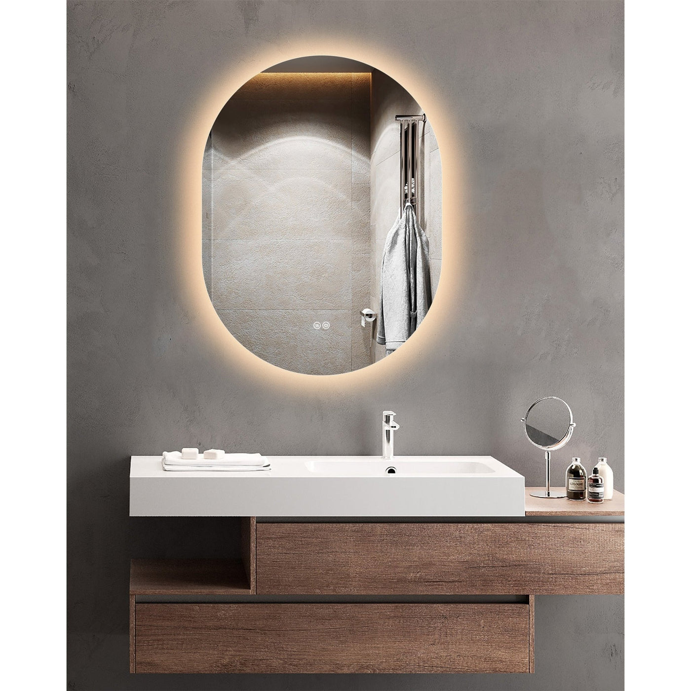 Backlight Mirror Premium Backlit Oval LED Mirror with Demister, 3 Colour Selections, Di ...