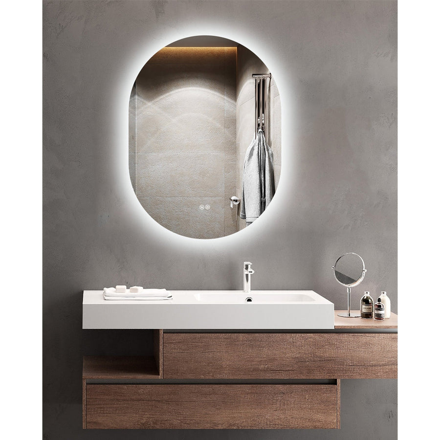 Premium Backlit Oval LED Mirror with Demister, 3 Colour Selections, Dimmable, 5-Year Warranty.