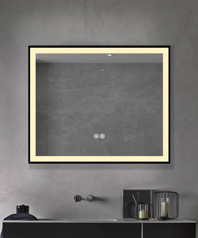 BLACK FRAMED LED Mirror with a Demister, Three Colour Selections, And A Convenient Dimmer