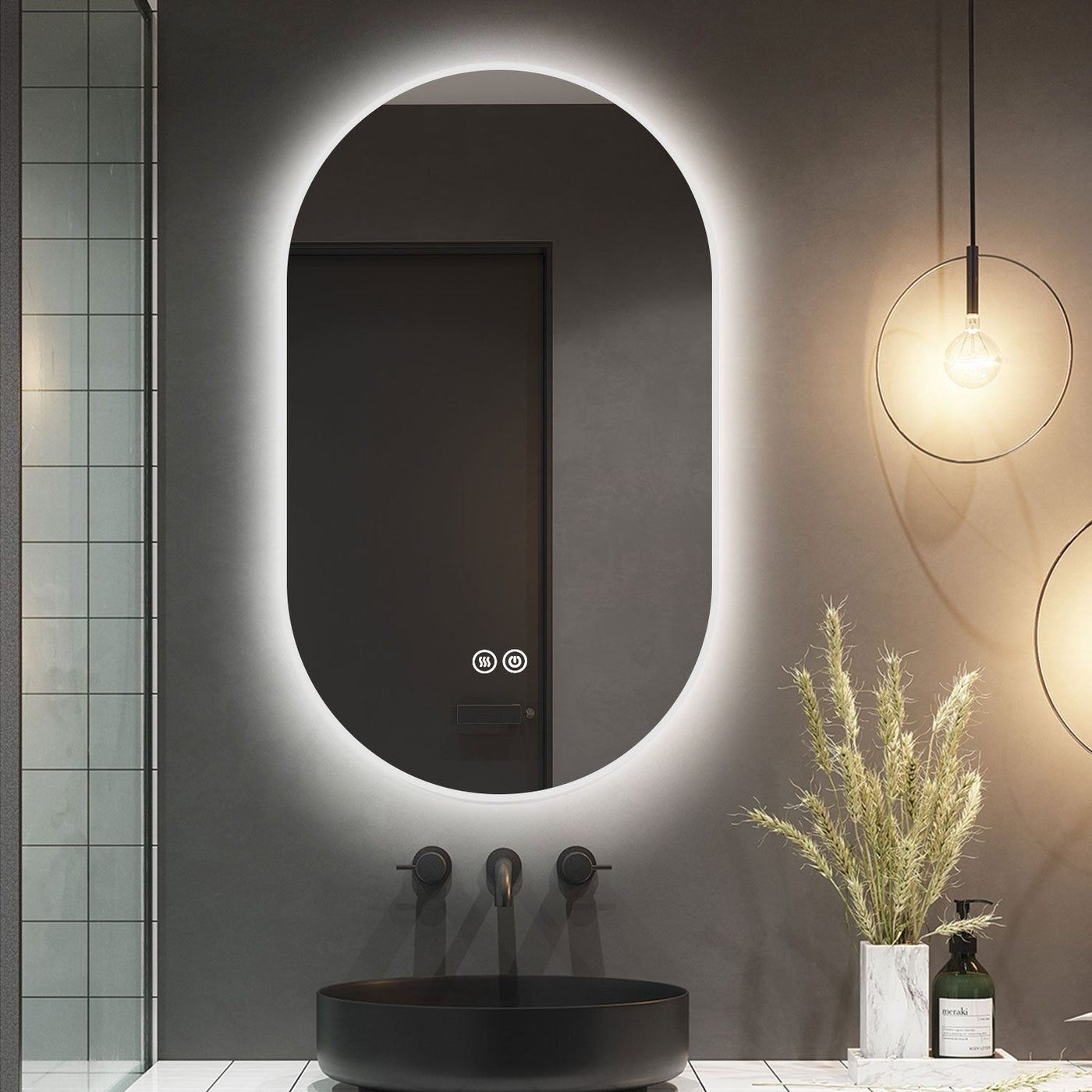 Framed Oval LED Mirror with a Demister, Three Colour Selections, And A Convenient Dimmer