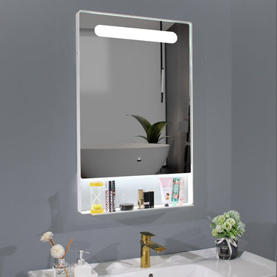 Luxury LED Mirror with White Shelf, Hand Sensor, Demister, Three Brightness Levels, And A Convenient Dimmer - Mirror World