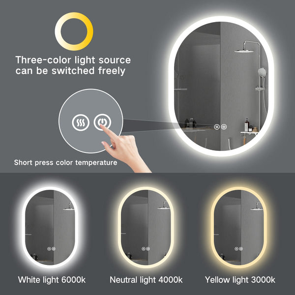 Oval LED Mirror with a Demister, Three Brightness Levels, And A Convenient Dimmer - Mirror World