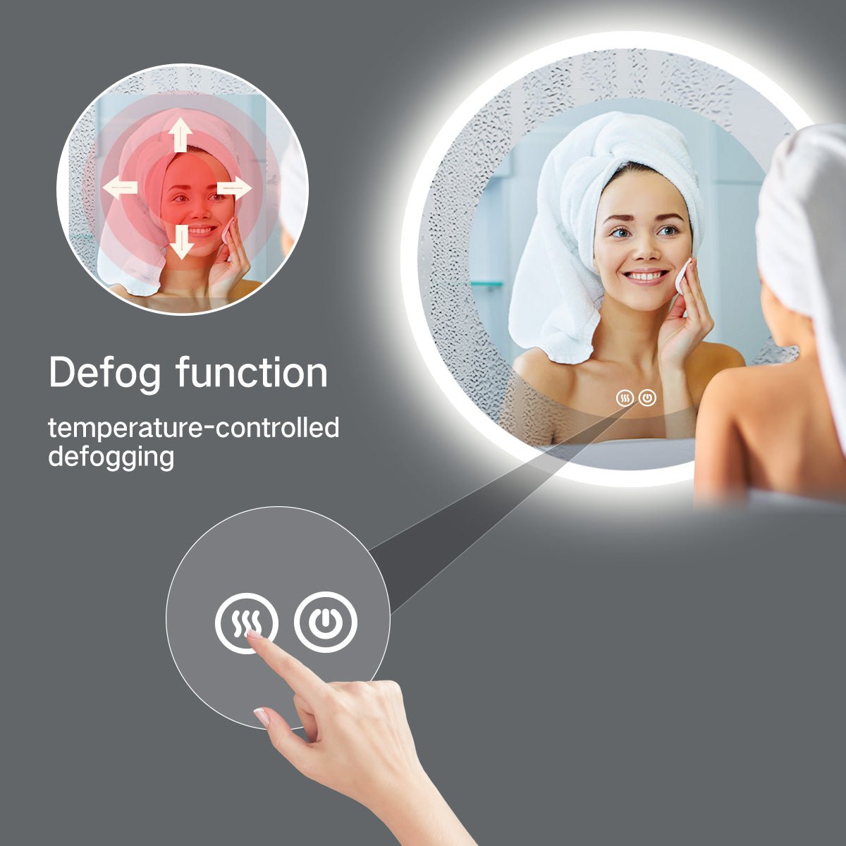 Round LED Mirror with a Demister, Three Brightness Levels, And A Convenient Dimmer - Mirror World