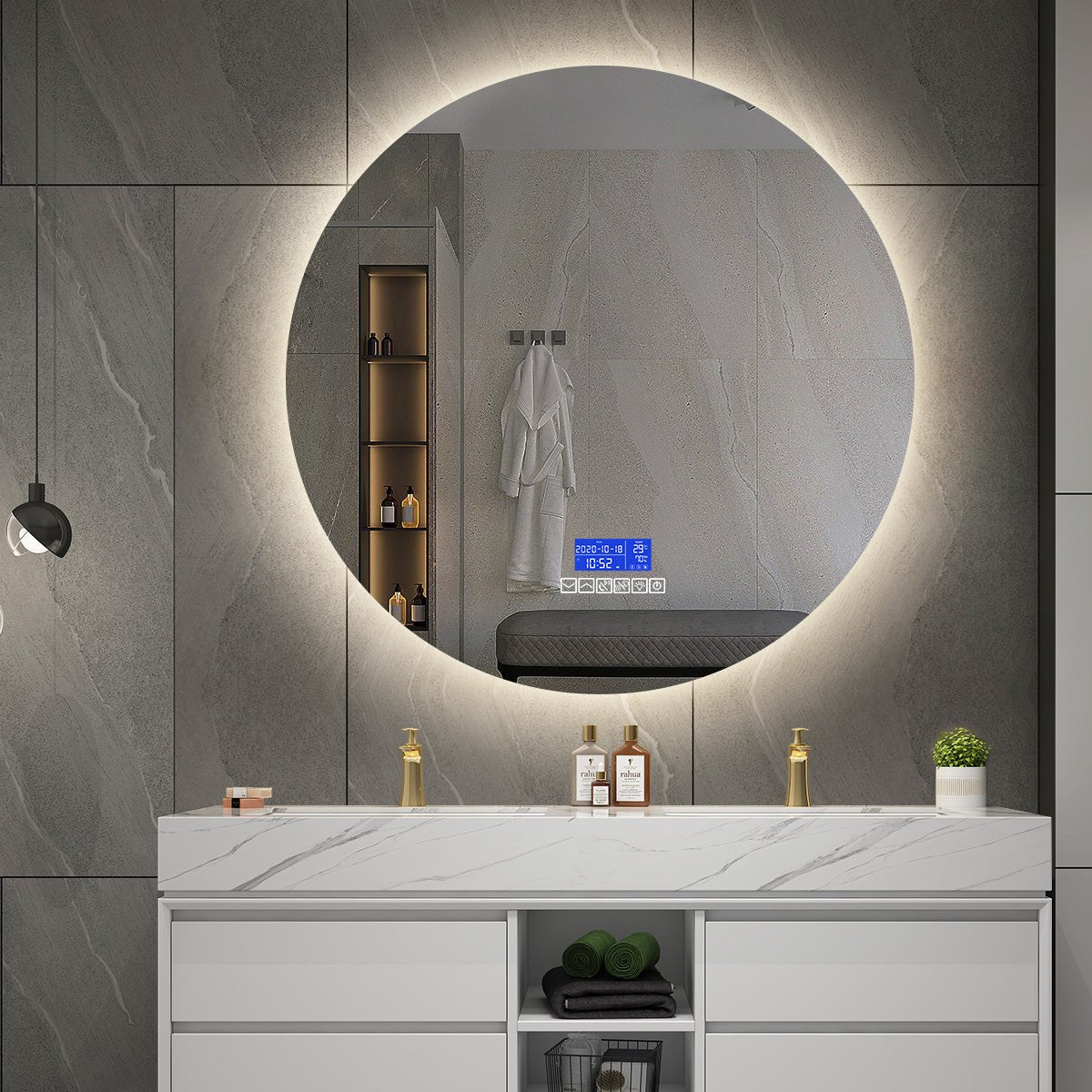 EXCLUSIVE SMART SERIES! Backlit Round LED Mirror | Bluetooth • Temp ...