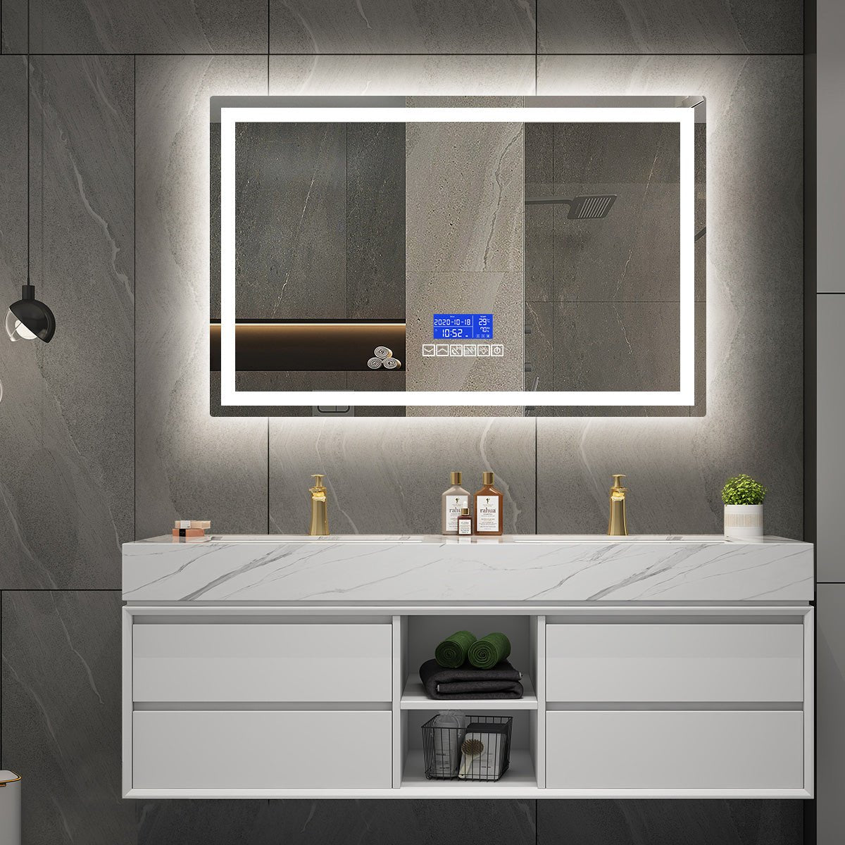 Smart LED Mirror with Time/Temperature/Calendar Display, Bluetooth, A Demister, Three Brightness Levels, Dimmer - Mirror World